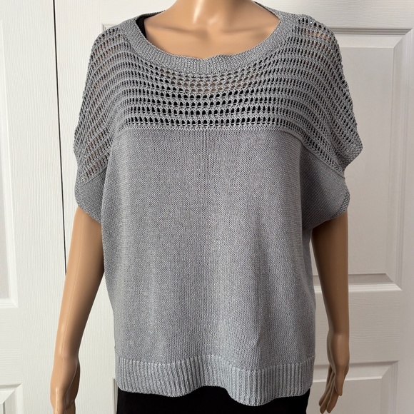 NWT boxy oversize Max Studio open weave dolman short sleeve sweater size S - Picture 1 of 15